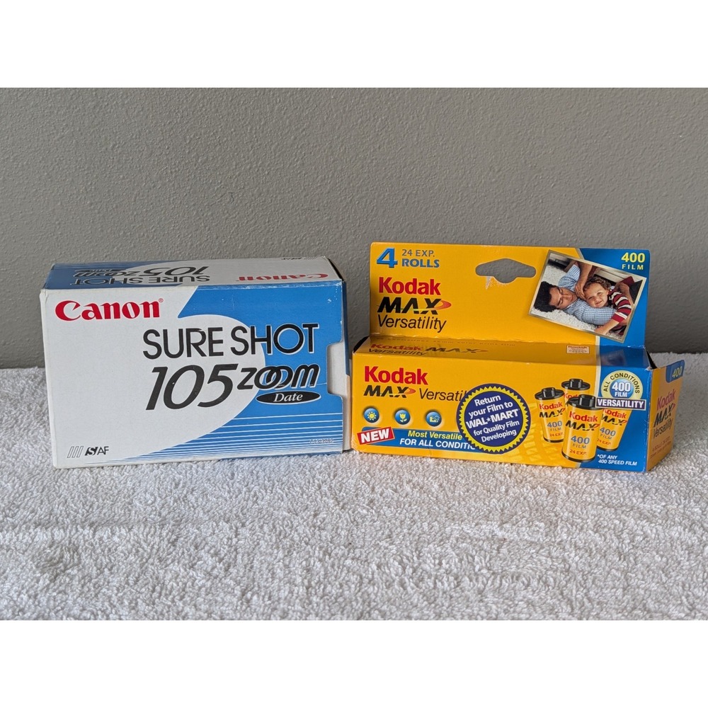 Canon Sure Shot 60 Zoom Shot 35mm Point & Shoot Film Camera Works Extra Film Box